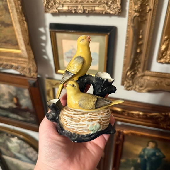 Vintage Other - Yellow Ceramic Bird on Nest - Ceramic